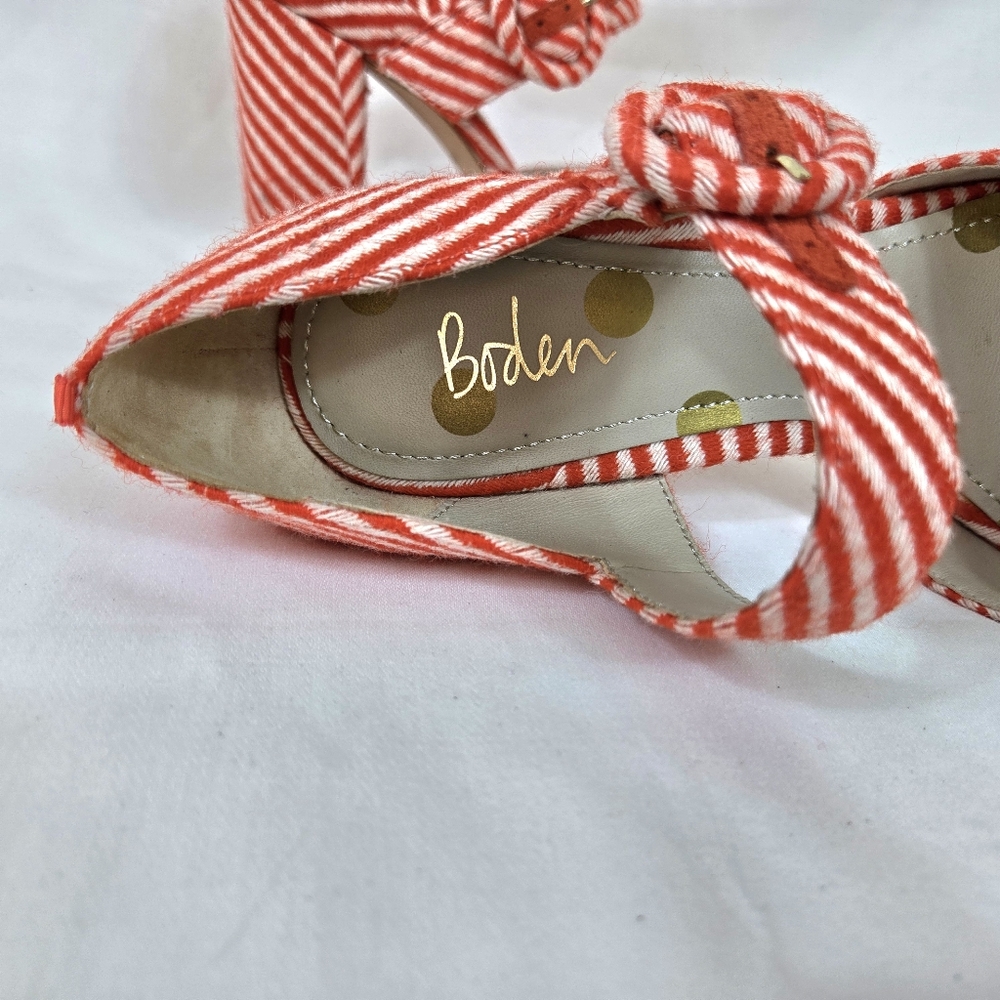 Boden Womens Evie Orange Ivory Stripe Fabric Buckle Mary Jane Pumps EU 36/5.5 US - Picture 8 of 9